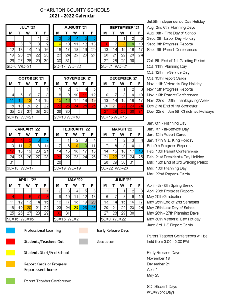 Mercer Calendar 2022 2021-2022 School Calendar | Charlton County Schools