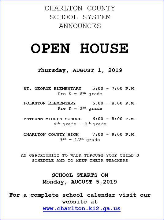Open House schedule released
