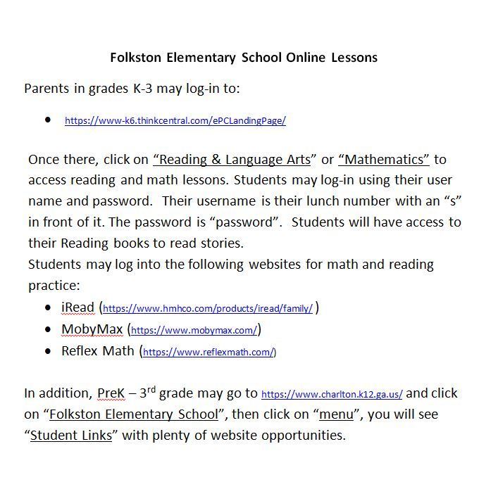 Online Lesson Access for Folkston Elementary School